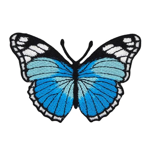 Schmetterling Blau Falter Aufnäher zum aufbügeln oder aufnähen Bügelbild Aufbügler für Kleidung gestickter Bügelpatch Applikation Patch Größe 7,5 x 5,2 cm von BP BRAUNERT PATCHES