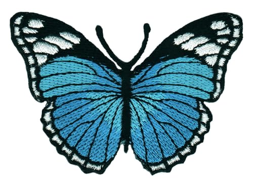 Schmetterling Blau Falter Aufnäher zum aufbügeln oder aufnähen Bügelbild Aufbügler für Kleidung gestickter Bügelpatch Applikation Butterfly Patch Größe 7,5 x 5,2 cm von BP BRAUNERT PATCHES