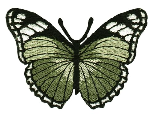 Schmetterling Grün Falter Aufnäher zum aufbügeln oder aufnähen Bügelbild Aufbügler für Kleidung gestickter Bügelpatch Applikation Patch Größe 7,5 x 5,2 cm von BP BRAUNERT PATCHES