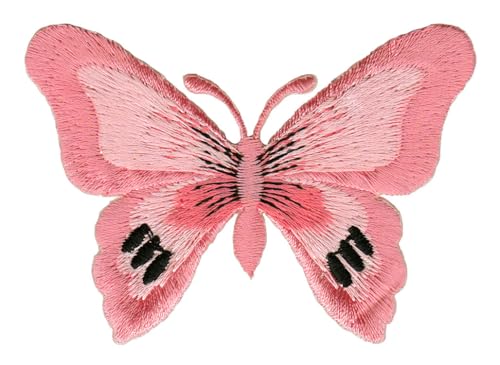 Schmetterling Rosa Falter Aufnäher zum aufbügeln oder aufnähen Bügelbild Aufbügler für Kleidung gestickter Bügelpatch Applikation Butterfly Patch Größe 7,7 x 5,6 cm von BP BRAUNERT PATCHES