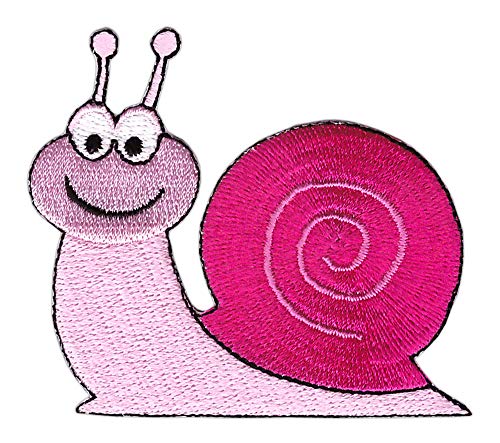 Schnecke Rosa Pink Aufnäher zum aufbügeln oder aufnähen Bügelbild Bügelpatch Aufbügler für Kleidung gestickter Bügelflicken Applikation Patch Größe 7,0 x 6,2 cm von BP BRAUNERT PATCHES