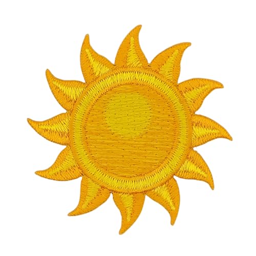 Sonne Gelb Aufnäher zum aufbügeln oder aufnähen Bügelbild Aufbügler für Kleidung gestickter Bügelpatch Applikation Sun Bügelpatch Patch Größe 5,4 x 5,4 cm von BP BRAUNERT PATCHES