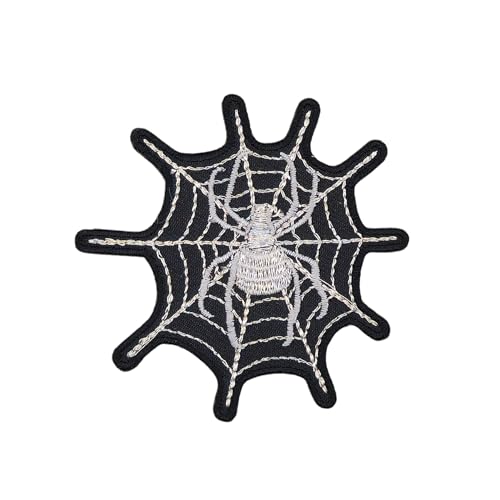 Spinne Spinnennetz Aufnäher zum aufbügeln oder aufnähen Bügelbild Aufbügler für Kleidung gestickter Bügelpatch Applikation Spider Patch Größe 7,5 x 7,0 cm von BP BRAUNERT PATCHES