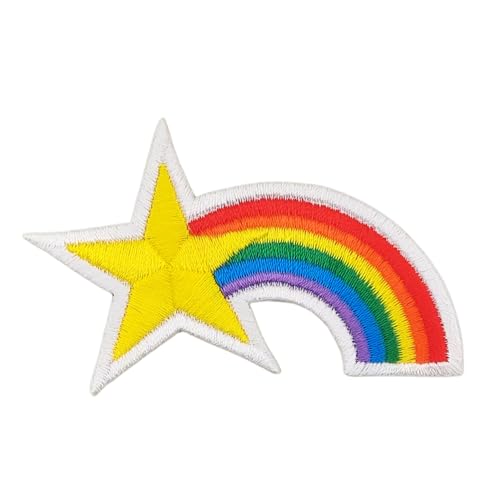 Stern Sternschnuppe Regenbogen Aufnäher zum aufbügeln Bügelbild Aufbügler Bügelflicken Applikation Patch Größe 7,0 x 4,5 cm von BP BRAUNERT PATCHES