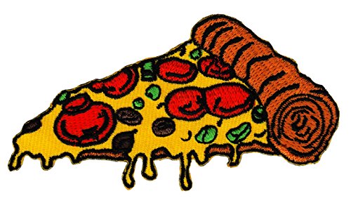 Stück Pizza Gestickt Aufnäher zum aufbügeln Bügelbild Aufbügler Bügelflicken Patch Größe 8,7 x 4,6 cm von BP BRAUNERT PATCHES