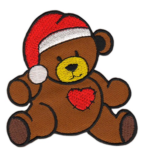 Teddy Bär mit Weihnachtsmütze Aufnäher zum aufbügeln oder aufnähen Bügelbild Aufbügler für Kleidung gestickter Bügelpatch Applikation Weihnachten Herz Patch Größe 7,0 x 7,3 cm von BP BRAUNERT PATCHES