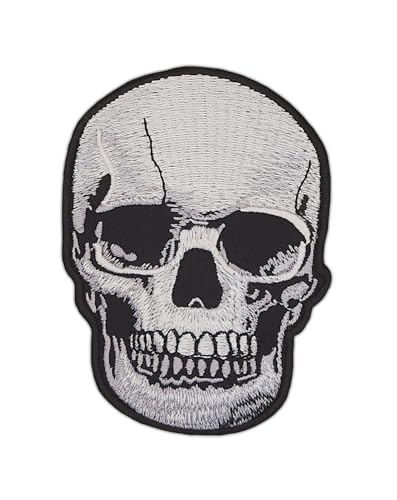 Totenkopf Grau Aufnäher zum aufbügeln oder aufnähen Bügelbild Aufbügler für Kleidung gestickter Bügelpatch Applikation Schädel Biker Patch Größe 7,4 x 10,2 cm von BP BRAUNERT PATCHES