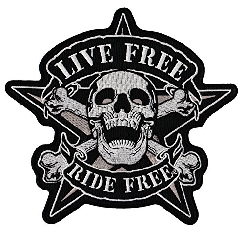 Totenkopf Stern Live Free Ride Free Rückenaufnäher Backpatch Aufnäher Groß Bügelbild Patch Flicken Größe 22 x 21 cm von BP BRAUNERT PATCHES