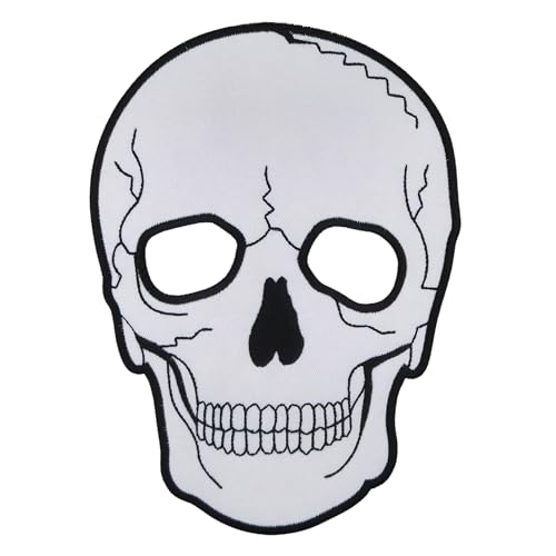 Großer Totenkopf Rückenpatch Weiß – 15,3 x 20,8 cm – Gestickter Aufnäher Biker, XXL Rückenaufnäher, Schädel Patch Backpatch für Motorradjacken Kutten Lederwesten – Hochwertige Stickerei von BP BRAUNERT PATCHES