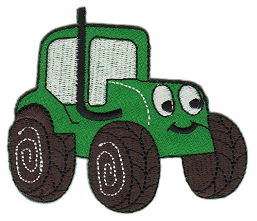 Traktor Grün Aufnäher zum aufbügeln oder aufnähen Bügelbild Aufbügler für Kleidung gestickter Bügelpatch Applikation Trekker Auto Patch Größe 8,3 x 7,2 cm von BP BRAUNERT PATCHES