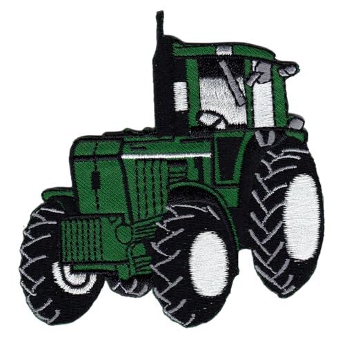 Traktor Grün Trecker Schlepper Aufnäher zum aufbügeln oder aufnähen Bügelbild Aufbügler für Kleidung gestickter Bügelpatch Applikation Zugmaschine Patch Größe 8,4 x 8,8 cm von BP BRAUNERT PATCHES