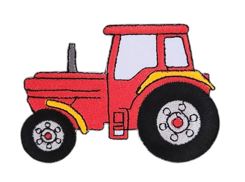 Traktor Rot Trecker Schlepper Aufnäher zum aufbügeln oder aufnähen Bügelbild Aufbügler für Kleidung gestickter Bügelpatch Applikation Zugmaschine Patch Größe 8,4 x 5,9 cm von BP BRAUNERT PATCHES