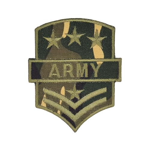 Army Abzeichen Camouflage Grün Aufnäher zum aufbügeln oder aufnähen Bügelbild Stern Tarnfarbe Aufbügler für Kleidung gestickter Bügelflicken Applikation Kostüm Patch Größe 6,4 x 7,8 cm von BP BRAUNERT PATCHES