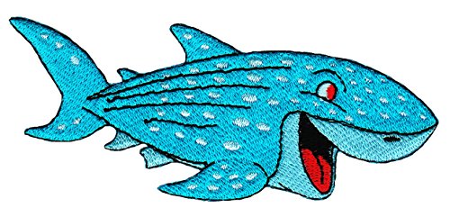 Wal Hai Fisch Blau Aufnäher zum aufbügeln oder aufnähen Bügelbild Aufbügler für Kleidung gestickter Bügelpatch Applikation Patch Größe 11,2 x 4,2 cm von BP BRAUNERT PATCHES