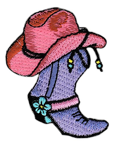 Western Hut Stiefel Aufnäher zum aufbügeln oder aufnähen Bügelbild Aufbügler für Kleidung gestickter Bügelpatch Applikation Cowboy Patch Größe 6,0 x 4,7 cm von BP BRAUNERT PATCHES