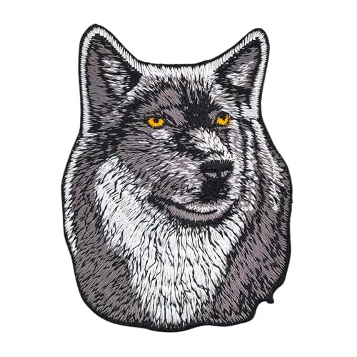 Wolf Grau Aufnäher zum aufbügeln oder aufnähen Bügelbild Aufbügler für Kleidung gestickter Bügelpatch Applikation Hund Biker Patch Größe 7,3 x 9,3 cm von BP BRAUNERT PATCHES