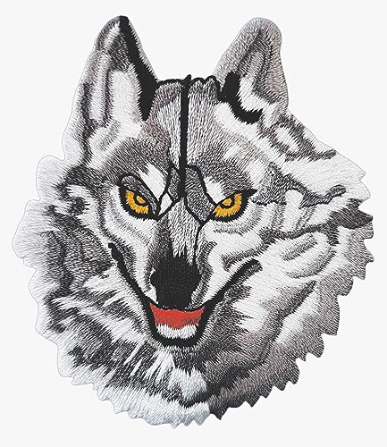 Wolf Grau Hund Kopf Aufnäher zum aufbügeln oder aufnähen Bügelbild Aufbügler für Kleidung gestickter Bügelpatch Applikation Patch Größe 8,0 x 7,0 cm von BP BRAUNERT PATCHES