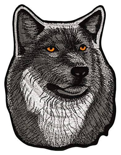 Großer Rückenpatch Wolf mit gelben Augen – 17,9 x 23,4 cm – Gestickter Aufnäher für Biker Rückenaufnäher XXL Flicken Hund Patch Backpatch für Motorradjacken Kutten Lederwesten – Hochwertige Stickerei von BP BRAUNERT PATCHES