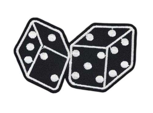 Würfel Schwarz Weiß Aufnäher zum aufbügeln oder aufnähen Bügelbild Aufbügler für Kleidung gestickter Bügelpatch Applikation Rockabilly Patch Größe 9,3 x 5,7 cm von BP BRAUNERT PATCHES