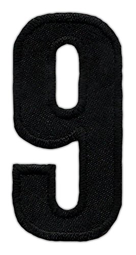 Zahl Neun 9 Nummer Ziffer Schwarz Aufnäher zum aufbügeln Bügelbild Aufbügler Bügelflicken Applikation Patch Größe 2,5 x 5,0 cm von BP BRAUNERT PATCHES