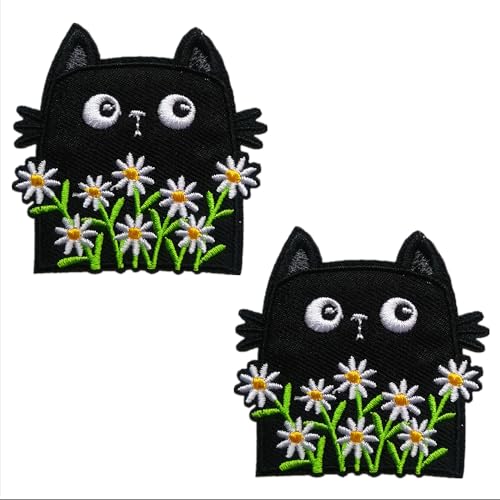 BPA 2 Stück Aufnäher Patches,Patches zum Aufbügeln,Bügel Patches,Flicken zum Aufbügeln-Katze Blumen von BPA