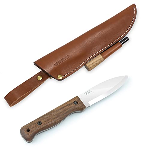 BPS Knives B1 CSHF - Bushcraft-Feststehendes Messer mit Lederscheide und Feuerstahl - Campingmesser - Outdoor Kohlenstoffstahl Vollangelmesser - Handgefertigtes Campmesser von BPSKNIVES