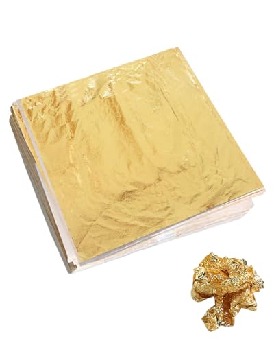 BPTRKOM 100 Blatt Blattgold -Goldpapier zum Basteln,Vergoldung Handwerk,für Kunstprojekt Handwerk Dekoration,zum Basteln DIY Crafting(16 * 16cm) von BPTRKOM