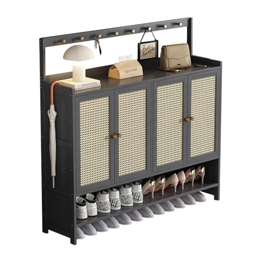 BQFDHFSF SchuhschrankBambus-Schuhschrank mit Haken und Türen, platzsparender hoher Schuh-Organizer für Flur, Wohnzimmer, Schlafzimmer 67/98/135 cm von BQFDHFSF