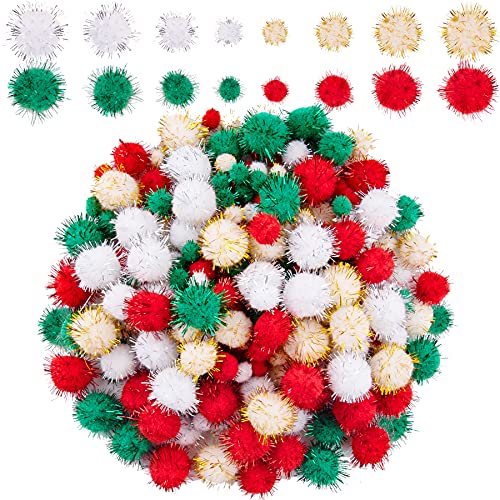 BQTQ 1200 Stück Bunt Mini Pompons Weihnachten Pom Pom Glitter Pompons Bälle Klein Pompons zum Basteln für Weihnachten DIY und Dekorationen, 4 Größen (Gold, Rot, Weiß, Grün) von BQTQ