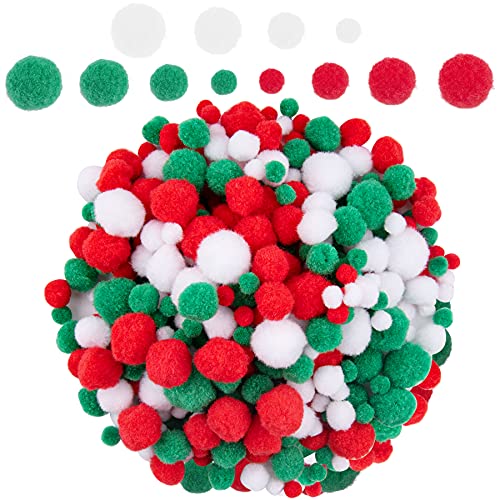 BQTQ 1200 Stück Bunt Pompons Weihnachten Pom Pom Mini Pompons Bälle Klein Pompons zum Basteln für Weihnachten DIY und Dekorationen, 4 Größen (Rot, Weiß, Grün) von BQTQ