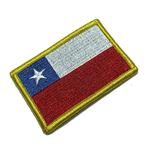 BP0045V01 Chile Flag Embroidered Patch Gold Border Uniform Kart Kimono Haken Fasteners Attach to Tactical Hats and Gears von BR44