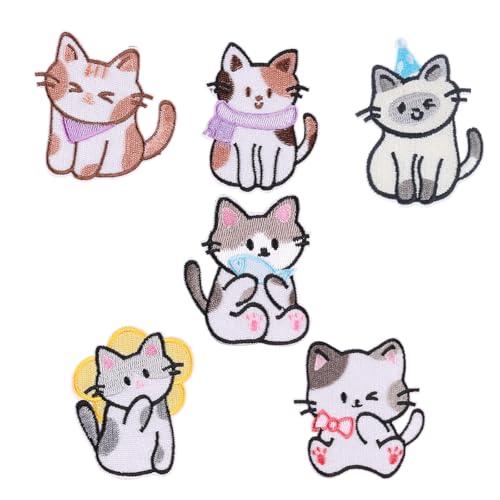 6 Stück schöne Tier-Reparaturflicken zum Aufbügeln, bestickte Flicken mit Cartoon-Katzen, dekorative Applikationen für Kleidung, Hut 6 Stück schöne Tier-Reparaturflicken zum Aufbügeln, bestickte Flicken mit Cartoon-Katzen, dekorative Applikationen für Kleidung, Hut von BRABOSTON