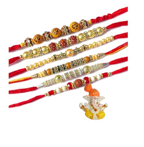 BRACOP® 10 Stück Rakhi-Armband für Bruder, Handgelenk, Rakhi-Fadenschnur, Raksha-Bandhan-Armbänder, Rakhi-Perlen-Set für Bruder, indische Göttin Gnesha, Hindu-Geschenk von BRACOP