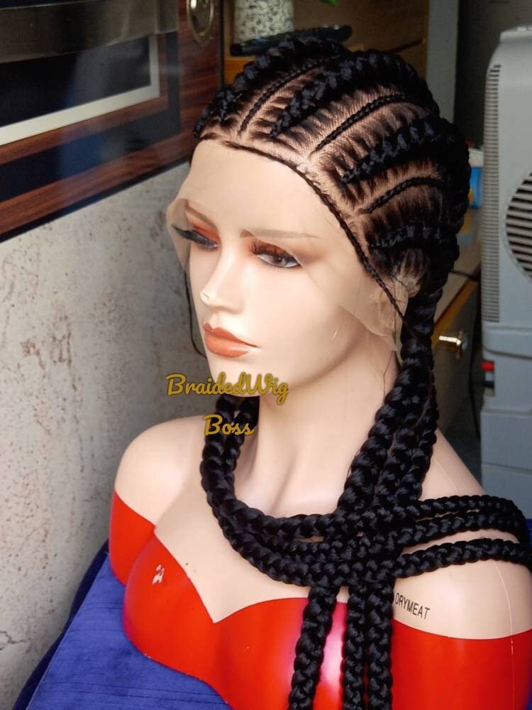 40 Zoll Cornrow Volle Spitze Perücken Stitch Feed-In Zöpfe Perücke Gebleichte Knoten Cornrows Geflochtene Für Schwarze Frauen Box Faux Locs von BRAIDEDWIGBOUTIQUE