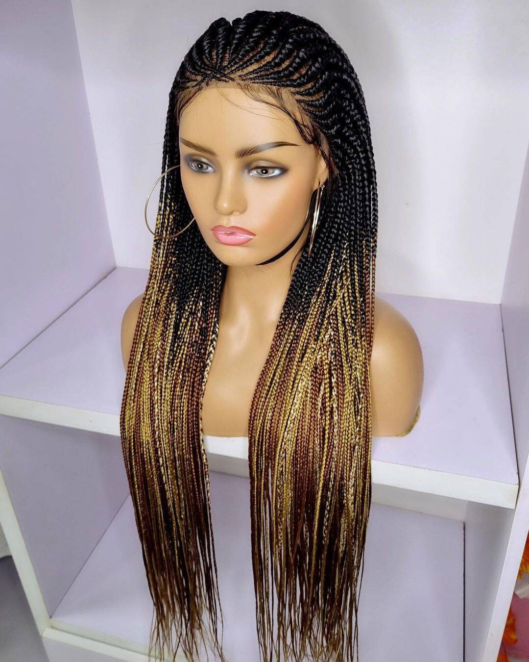 Cornrow Wig, Geflochtene Spitze Vorne Perücke, Volle Cornrow Box Zöpfe, Perücken Für Schwarze Frauen von BRAIDEDWIGBOUTIQUE1