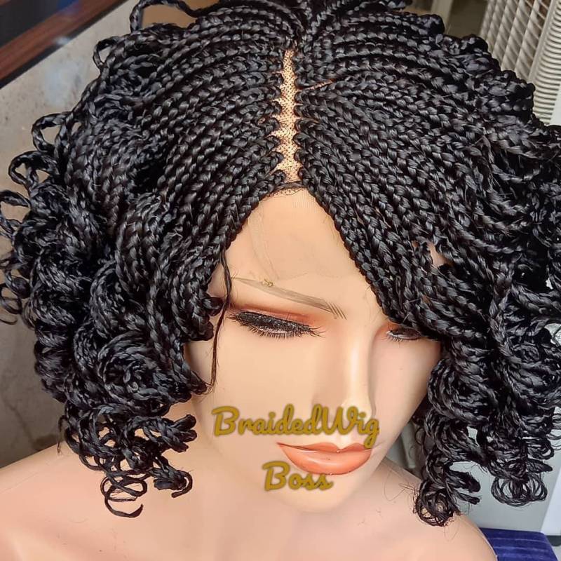 Kurze Lockige Zopf Perücke Geflochtene Spitzenfront Perücken Für Schwarze Frauen Cornrows Knotenlose Zöpfe Faux Locs Dreadlocks von BRAIDEDWIGBOUTIQUE1