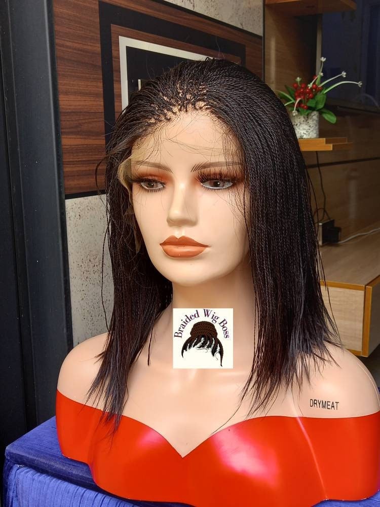 Short Lace Front Bob Micro Zopf Perücke, Handgemachte Geflochtene Perücken Für Schwarze Frauen, Volle Spitze Perücken, Kurze Perücke von BRAIDEDWIGBOUTIQUE