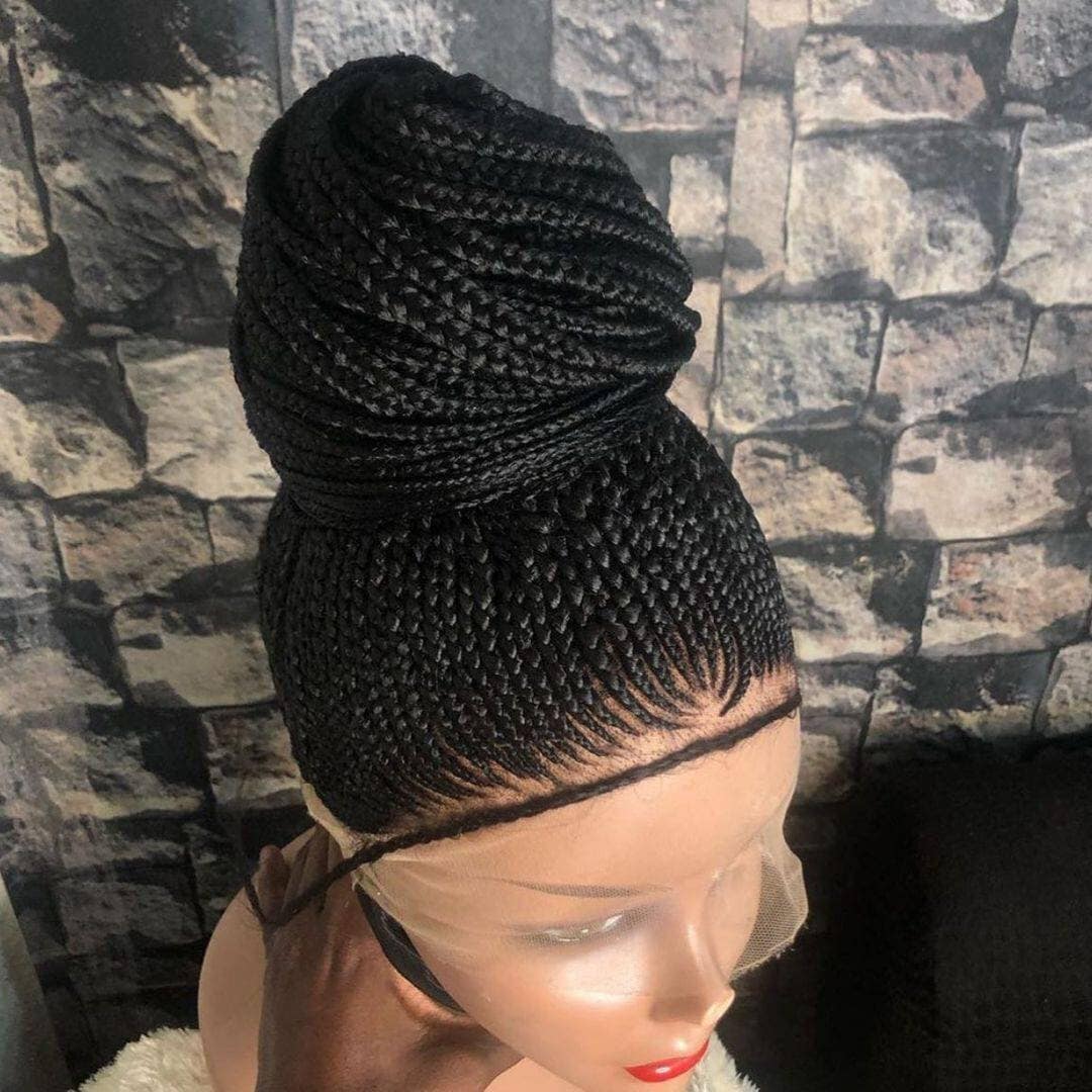 Updo Cornrow Geflochtene Perücke - Handgeflochtene Lace Front Echthaar-Perücke Für Schwarze Frauen von BRAIDEDWIGBOUTIQUE1