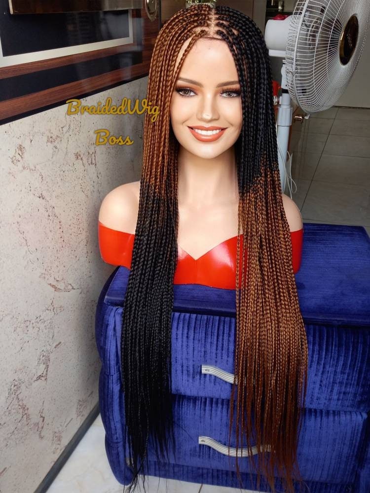 Volle Spitze Box Geflochtene Perücke Vorne Perücken Für Schwarze Frauen Cornrow Faux Locs Dreadlocks Echthaar Geflecht von BRAIDEDWIGBOUTIQUE1