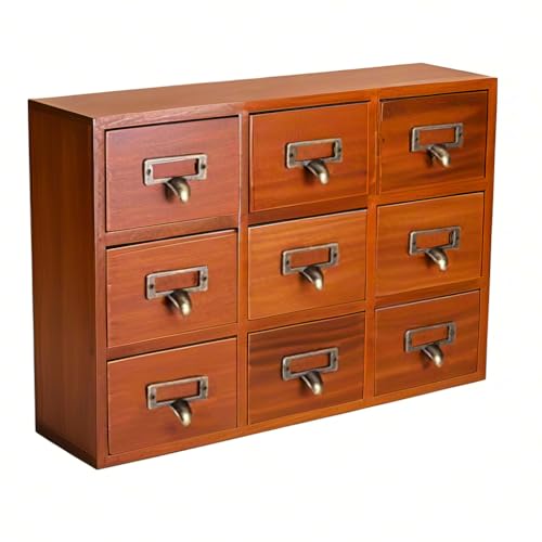 Schreibtisch-Schubladen-Organizer, Holz, Vintage-Apothekerschrank mit 9 Schubladen, für Zuhause, Büro, Tee, Schmuck, Kommode, Schlafzimmer, Organisation, traditioneller Apothekerschrank von BRAVECOW