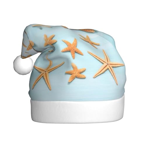 BREAUX 3D Schöne maritime Sommer-Print Weihnachtsmütze mit pelzigem Ball für Erwachsene Universal Fit Weihnachten Party Zubehör von BREAUX