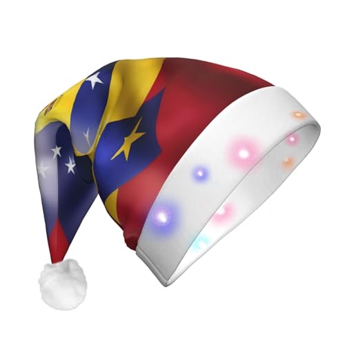 BREAUX Flagge von Venezuela Druck Flanell Nikolausmützen Unisex Weihnachten Nikolausmütze mit LED-Lichtern Plüschmütze von BREAUX