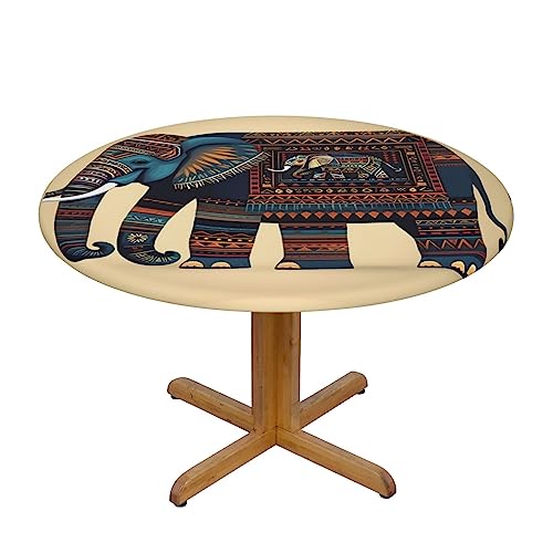 BREAUX Runde Tischdecke mit Azteken-Elefanten-Druck, einseitig bedruckt, für Küche, Picknick, Camping von BREAUX
