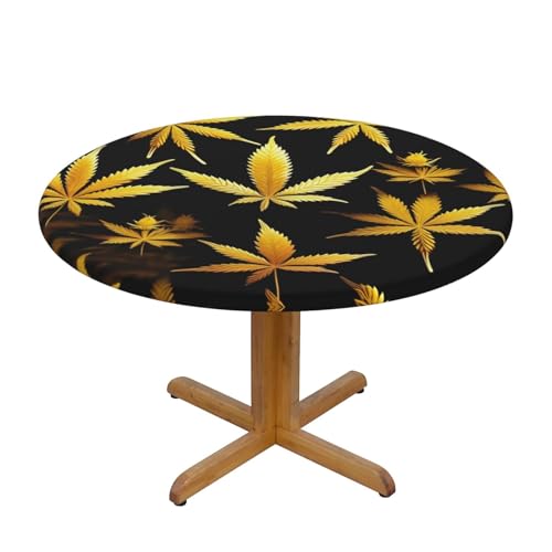 BREAUX Runde Tischdecke mit goldenem Cannabis, geeignet für Restaurants, Outdoor, Küche, Bankette und Versammlungen von BREAUX