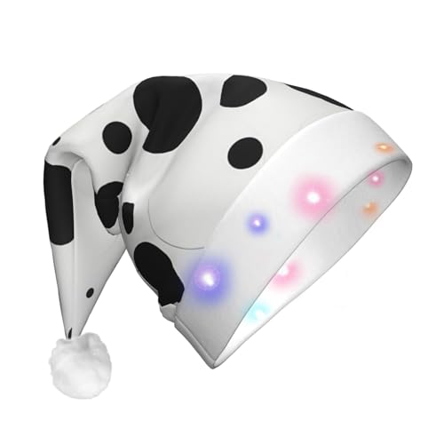 BREAUX Schwarz & Weiß Big Dot Print Flanell Nikolausmützen Unisex Weihnachten Nikolausmütze mit LED-Lichtern Plüschmütze von BREAUX