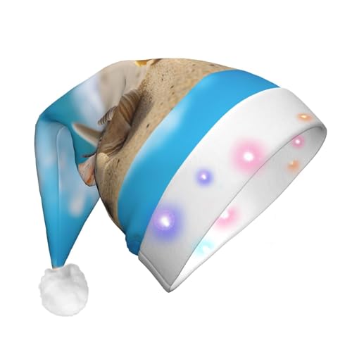 BREAUX Sea Conch Shell Seestern Schildkröte Druck Flanell Nikolausmützen Unisex Weihnachten Nikolausmütze mit LED-Lichtern Plüschmütze von BREAUX