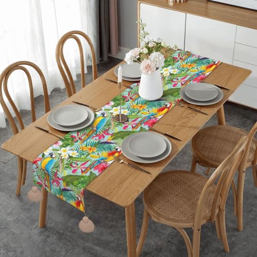 BREAUX Tischdecke mit tropischen Pflanzen und Papageien, geeignet für Geschenke, Heimtextilien, Hochzeiten, Buffets und Camping, 35,6 x 152,4 cm von BREAUX