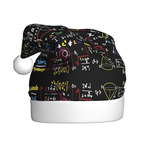 BREAUX Weihnachtsmütze mit Mathe-Formel-Druck, mit pelzigem Ball, für Erwachsene, universelle Passform, Weihnachtsfeier-Zubehör von BREAUX