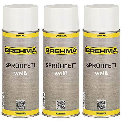 3x BREHMA Weisses Sprühfett mit PTFE -50°C bis +170°C, Schmierfett, Schmiermittel von BREHMA
