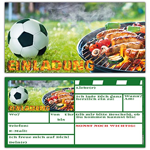 12 BBQ & Fussball Einladungskarten Set zum Kindergeburtstag Fußball-Party Grill-Fest - Einladungen für Jungen Mädchen und Erwachsene von BREITENWERK® von BREITENWERK